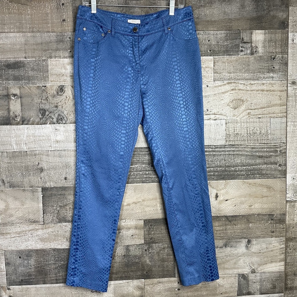 Eric Blue Snake Print Pants Women's Size 10 Textured‎ 5 Pocket Slim Stretch